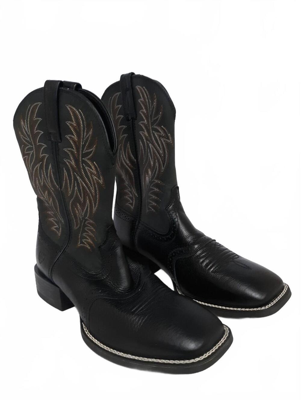 Ariat 10016292 Men Sport Western Boots 10.5 D Black Leather Wide Square Toe 4LR